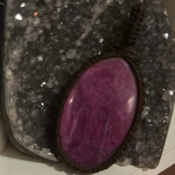 Hemp Wrap Raw Ruby Cabochon Necklace PENDANT - Picture 7 of 16